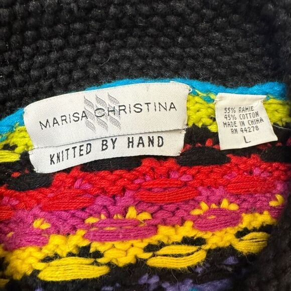 Marisa Christina Knitted by Hand Black Rainbow Full Zip Sweater Cardigan Large - Picture 3 of 5